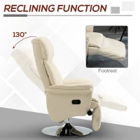 HOMCOM Swivel Recliner, Adjustable PU Leather Upholstered Recliner Chair with Footrest, Padded Arms and Steel Base, Cream White(m-4)