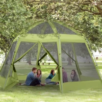 Outsunny Large Screen Tent, Hang Hook for Lantern at Night, 6-8 Person Tent Screen House, 2 Doors for Multiple-Person Entry, Breathable Outdoor Net Canopy Tent, Dome, 16' x 16', Green(m-2)