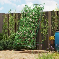 Outsunny Cucumber Trellis for Climbing Plants, Adjustable A-Frame Garden Trellis with Climbing Net, 20 Metal Clips, 4 Net Straps(m-1)