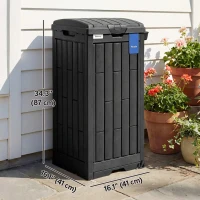 Outsunny 29 Gallon Outdoor Garbage Bin with Dual Lid, Plastic Outdoor Waste Trash Can with Side Holder and Drip Tray, Black(m-3)