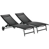 Outsunny 2PCs Lounge Chairs with Wheels, 5-Level Adjustable Backrest for Garden, Backyard, Patio, Deck, Poolside, White(m-9)