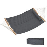 Outsunny Outdoor Hammock Padded Camping Hammock with Pillow & Spreader Bars 200 x 140 cm Grey(m-2)