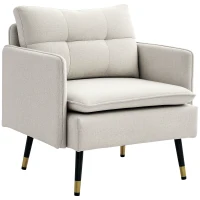 HOMCOM Accent Chair, Upholstered Armchair with Tufted Back Cushion and Steel Legs for Living Room, Bedroom, Cream White(m-9)