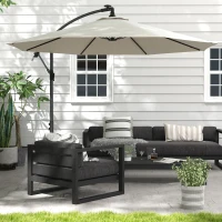 Outsunny 10ft Outdoor Cantilever Hanging Offset Umbrella with Solar LED Lights, Crank, Cross Base, Aluminum Frame, Beige(m-8)