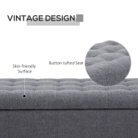 HOMCOM Storage Ottoman, Linen Fabric End of Bed Bench with Soft Close Lid, Button Tufted Storage Bench for Living Room, Entryway or Bedroom, 42" x 17" x 19", Grey(m-6)
