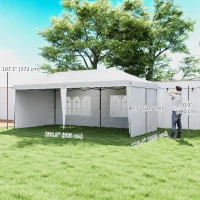 Outsunny 10' x 20' Outdoor Pop Up Canopy Tent Party Tent Instant Shelter W/ Carrying Bag, White(m-3)