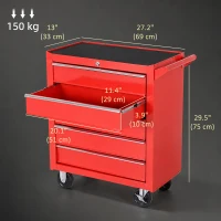 HOMCOM 5 Drawer Roller Tool Chest, Mobile Lockable Toolbox, Storage Organizer with Handle for Workshop Mechanics Garage, Red(m-3)