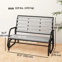 Outsunny 2 Person Outdoor Glider Bench, Patio Glider Loveseat with Faux Wood Slatted Seat and Back, Steel Frame, Grey(m-3)