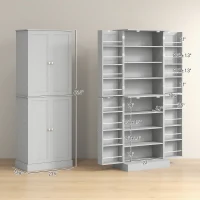HOMCOM 65" Kitchen Cabinet, Kitchen Pantry Cabinet with 4 Doors and 16 Door Shelves for Dining Room, Gray(m-3)