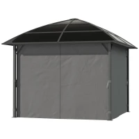 Outsunny 10' x 10' Outdoor Hardtop Gazebo Canopy with UV60+ Polycarbonate Roof, Steel Frame, Central Hook, Curtains, Dark Grey(m-11)