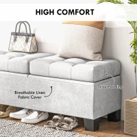 HOMCOM 46" Storage Ottoman Bench, Upholstered End of Bed Bench with Steel Frame, Button Tufted Storage Bench with Safety Hinges for Living Room, Entryway, Bedroom, Cream(m-5)