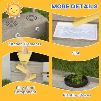 Outsunny Wooden Sandbox with Liner, Kitchen Design, Sink for 3-7 Year Old, 61" x 31.5" x 24"(m-7)