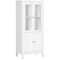 kleankin Bathroom Floor Cabinet with 2 Storage Cabinets, Tempered Glass Door, Freestanding Linen Tower with Adjustable Shelves for Living Room, White(m-1)