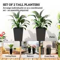 Outsunny 23" Tall Planters Set of 2, Indoor Outdoor Stackable Taper Planters with Marble Finish and Drainage Holes, Black(m-4)