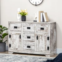 HOMCOM Sideboard Buffet Kitchen Sideboard Cabinet with Five Drawers Two Door Cabinets Adjustable Shelf for Living Room White(m-2)