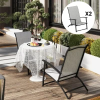 Outsunny Set of 2 Outdoor Dining Chairs with High Back, Armrests, Folding Patio Chairs for Patio, Lawn, Camping, Gray(m-10)