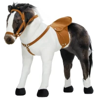 Qaba Ride on Horse for Toddlers 3-8 Years Old, Stuffed Animal Horse Toy with Neighing Sound, Brown(m-1)
