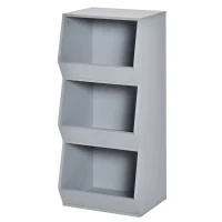 HOMCOM Kids Storage Cabinet with 3 Shelves, Anti-toppling Toy Storage Organizer for Play Room, Bedroom, Grey(m-11)