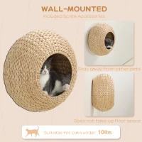 PawHut Wall Mounted Cat Condo with Washable Cushion, Natural Wood(m-6)