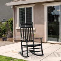 Outsunny Wooden Outdoor Rocking Chair, Patio Rocking Chair with Slatted High Back and Armrests for Porch, Garden, Lawn, Black(m-8)