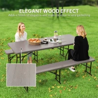 Outsunny 6FT 3PCS Faux Rattan Outdoor Camping Table Bench Set with Carrying Handles, Folding Picnic Table with 2 Benches, Brown(m-4)