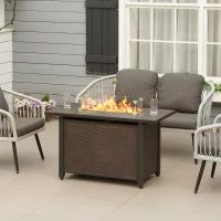 Outsunny 43" Outdoor Propane Gas Fire Pit Table, Wicker Patio Gas Firepit w/ Glass Wind Guard, 50,000 BTU CSA Certified Bronze(m-8)