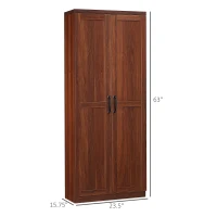 HOMCOM 63" 2-Door Kitchen Pantry, Freestanding Storage Cabinet with 5-tier Shelving and 2 Adjustable Shelves for Dining Room, Brown(m-3)