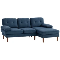 HOMCOM Modern Corner Couch with Right Chaise Lounge, Tufted 3-Seater Sofa with Wooden Legs for Living Room, Navy Blue(m-9)