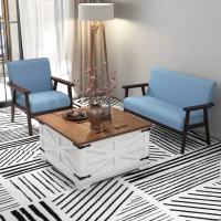 HOMCOM Compact Loveseat Sofa Couch Linen Fabric Double Seat Sofa with Rubber Wood Legs Blue(m-1)
