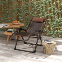 Outsunny Outdoor Zero Gravity Chair, Folding PE Rarran Reclining Patio Lounge Chair with Recline Back, Headrest, Footrest, for Poolside, Garden, Brown(m-1)
