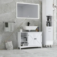 HOMCOM Bathroom Vanity Cabinet, Under Sink Storage Cabinet with Double Doors, Open and Adjustable Shelves, White(m-1)