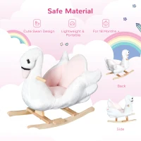Qaba Baby Rocking Horse, Plush Animal Rocker Swan with Sound, Handle Grip for 18+ Months, White(m-5)