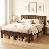 HOMCOM Queen Size Bed Frame with Headboard and Footboard, Mid-Century Modern Wood Platform Bed Frame, Walnut(m-9)