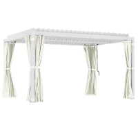 Outsunny 10' x 13' Outdoor Retractable Pergola w/ Sun Shade Aluminum Louvered Top, Pergola w/ Canopy, Curtains, Netting, Cream(m-11)