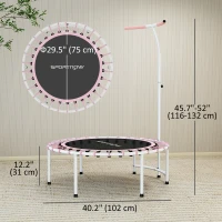 Soozier 40" Foldable Rebounder Trampoline ,Mini Trampoline Indoor with Adjustable Handle, Quiet and Safe Bungee Rebounder, Pink(m-3)