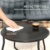 Outsunny 4 Piece Patio Furniture Set, Outdoor Furniture Conversation Set with Loveseat, Chairs Round Metal Table, Cushions, Grey(m-7)