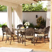 Outsunny 7 Pieces Outdoor Dining Set for 6, Aluminum Patio Table and Chairs Furniture Set with Umbrella Hole, Cushions, Bronze(m-8)
