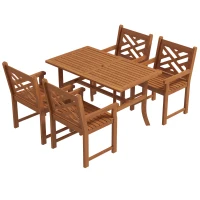 Outsunny Outdoor Patio Dining Set, 4 Seater Wood Dining Table and Chairs for Backyard, Conservatory, Garden, Poolside, Deck, Teak(m-1)