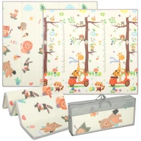 Qaba Foldable & Reversible Baby Play Mat, 79" x 71"Thick Play Mat for Floor, Waterproof Non-Slip, Giraffe & Woodland Animals(m-11)