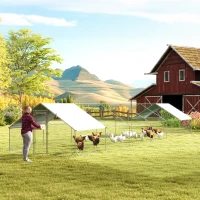 PawHut Metal Chicken Coop with Water- and UV-Protection Cover for Backyard Hen, Duck, Rabbit, 39.4' x 9.8' x 6.4'(m-1)