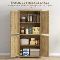 HOMCOM 64" Kitchen Pantry, Tall Storage Cabinet with 4 Rattan Doors, 4 Tier Shelves and Adjustable Shelf, Natural(m-5)