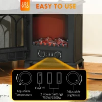 HOMCOM Electric Fireplace Stove, Freestanding Fireplace Heater with Realistic Flame, Adjustable brightness, Overheating Safety System, Black(m-5)