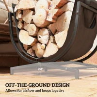 Outsunny Firewood Rack Outdoor, Foldable 17 Inch Fireplace Log Holder for Indoor, with Removable Log Carrier, Black(m-6)