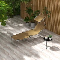 Outsunny Outdoor Lounge Chair, Adjustable Folding Chaise Lounge, Tanning Chair with Sun Shade for Beach, Camping, Hiking, Backyard, Brown(m-8)