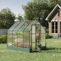 Outsunny 8' x 6' Greenhouse for Outdoors, Polycarbonate Greenhouse with Roof Vent and Rain Gutter, Aluminum Walk-in for Outside for Patio Backyard Garden, Green(m-2)