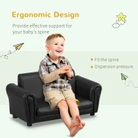 Qaba Kids Sofa Set with Footstool for Toddlers and Babies, Black(m-4)