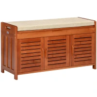 HOMCOM Shoe Bench with Storage Cabinets, Bamboo Entryway Bench with Seating Cushion, 3 Doors and Hidden Compartment(m-1)