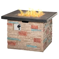 Outsunny 32 Inch Outdoor Propane Gas Fire Pit Table, 50, Brown(m-11)