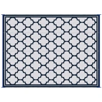Outsunny Reversible Outdoor Rug, 9' x 12' Waterproof Plastic Straw Floor Mat, Portable RV Camping Carpet, Blue & White(m-11)
