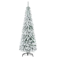 HOMCOM 6' Artificial Slim Flocked Christmas Trees, with Snow Frosted Branches, Downswept Shape, Steel Base(m-11)